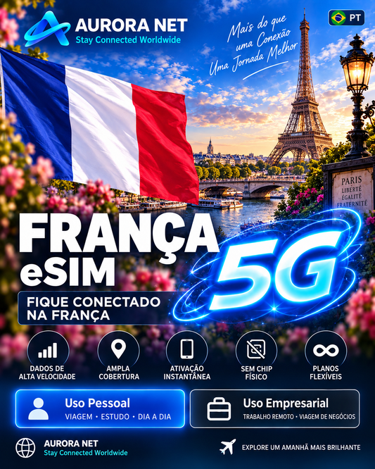 🇧🇷 PT — Aurora Net eSIM França — 5G conforme cobertura e aparelho compatível.