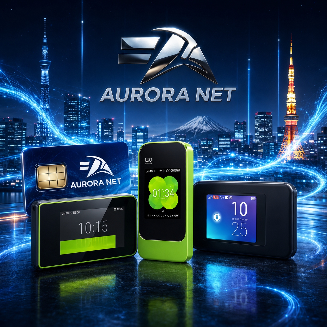 Três aparelhos Pocket Wi-Fi em destaque, enviados conforme disponibilidade de estoque